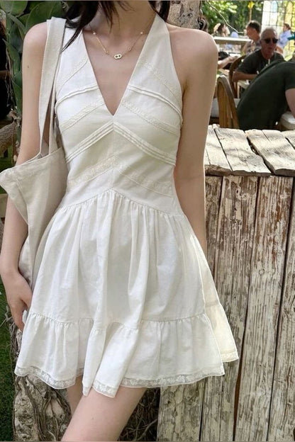 White halter neck design sexy slim A-line short skirt homecoming dress R3972