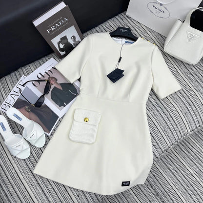 PRADA 25S CREW NECK SHORT-SLEEVE DRESS 350