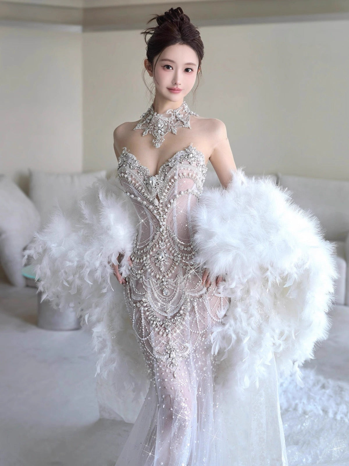 Pretty Mermaid Tulle Beads Long Prom Dresses Formal Evening Dress   fg7547