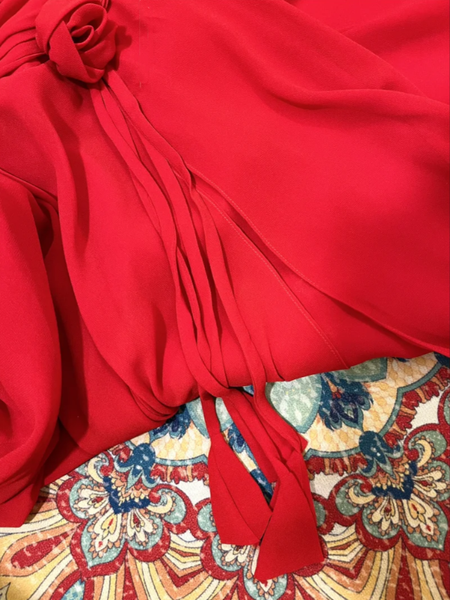 Charming Spaghetti Straps Red Chiffon A Line Long Wedding Guest Dress Evening Dress Dress D21112