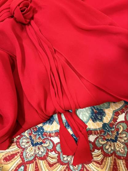 Charming Spaghetti Straps Red Chiffon A Line Long Wedding Guest Dress Evening Dress Dress D21112