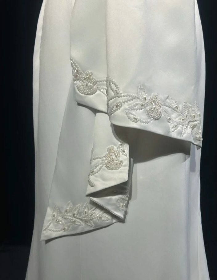 Charming Strapless Satin Beaded Mermaid Evening Dress White Long Birthday Dress SP1790