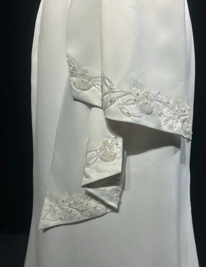 Charming Strapless Satin Beaded Mermaid Evening Dress White Long Birthday Dress SP1790