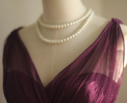 Charming Purple V Neck Tulle Long Wedding Guest Dress Formal Evening Dress Prom Dress D2209