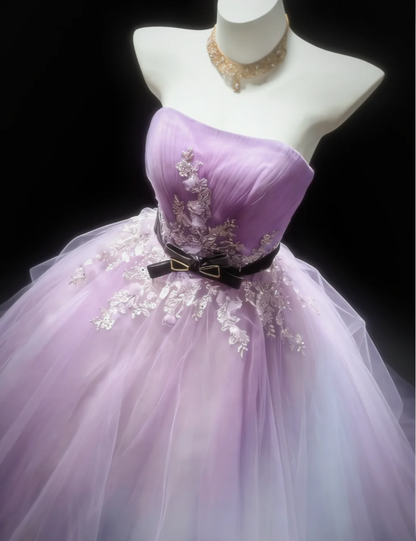 Fairy Strapless Lavender Tulle Appliques Long Birthday Prom Gown Party Dress SP1589