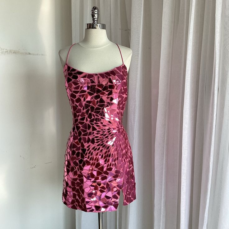 Luxurious Pink Spaghetti Strap Sequin Sheath Short Graduation Homecoming Dress Cocktail Dress Y9131