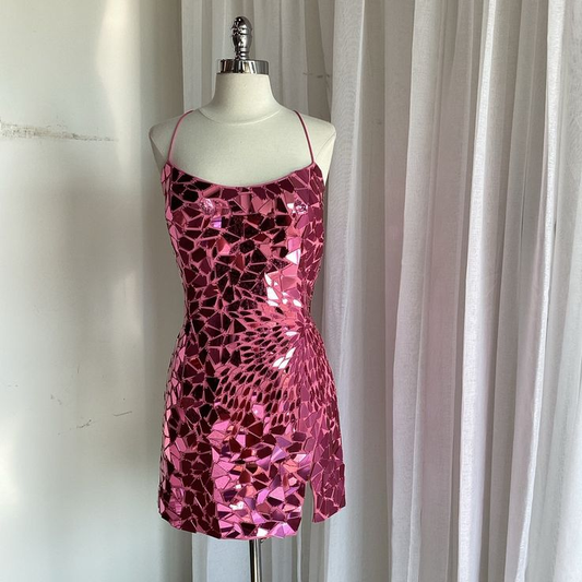 Gorgeous Pink Sequin Sheath Cocktail Dress Formal Graduation Homecoming Dress S977