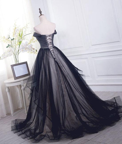 Simple black sweetheart tulle long prom dress, black evening dress M4841