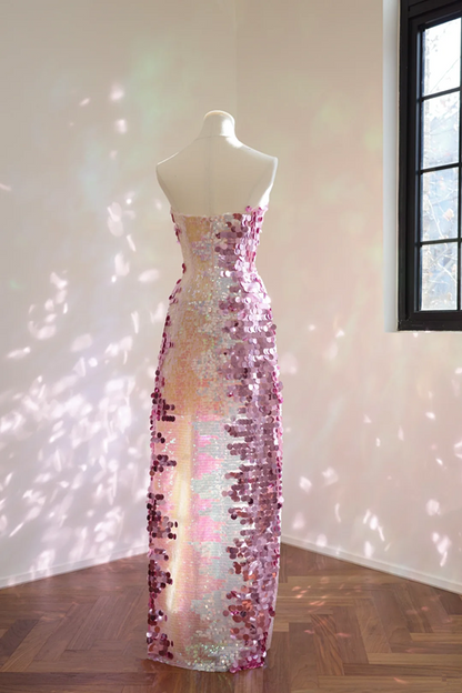 Pinkish-purple strapless fitted sequined long ball gown/bridal dress R8556