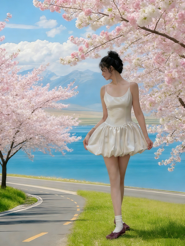 Beige halter-neck fitted short ball gown with tulip skirt R8026