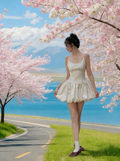 Beige halter-neck fitted short ball gown with tulip skirt R8026