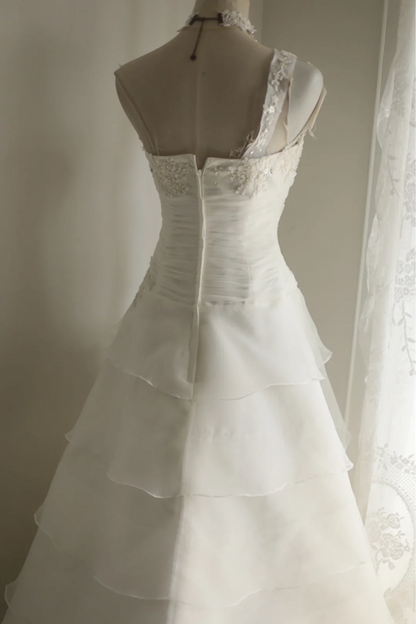 White strapless fitted waist slim-fitting cake skirt long ball gown/bridal dress R6773
