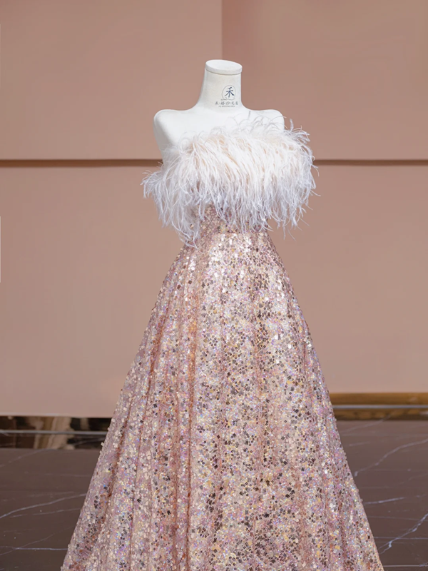 Light pink off-the-shoulder neckline, fitted waist, long flowing skirt, ball gown, bridal dress R8341