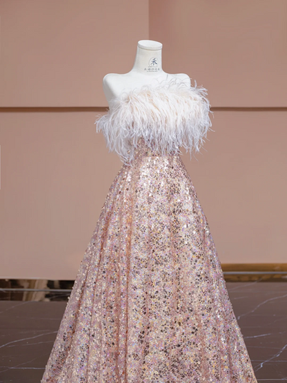 Light pink off-the-shoulder neckline, fitted waist, long flowing skirt, ball gown, bridal dress R8341