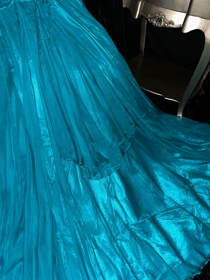 Lake blue halter neck fitted waist sexy long ball gown R7013