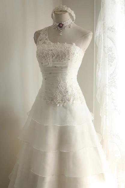 White strapless fitted waist slim-fitting cake skirt long ball gown/bridal dress R6773