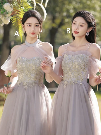 Light grey slim fit chiffon maxi ball gown, bridesmaid dress R6116