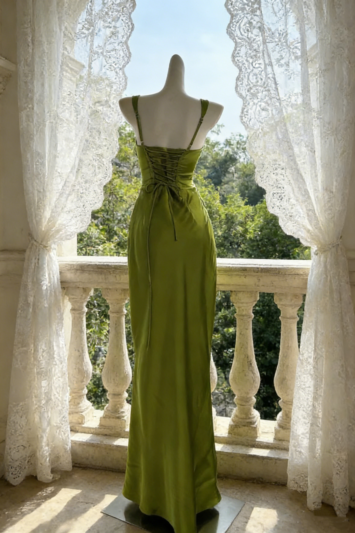Classy Green Satin Mermaid Long Wedding Guest Dress Formal Birthday Prom Dress Party Dress D1844