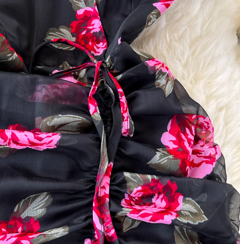 Ruffled waist slimming temperament lady V-neck hip fishtail chiffon dress fashionable dress skirt R0370