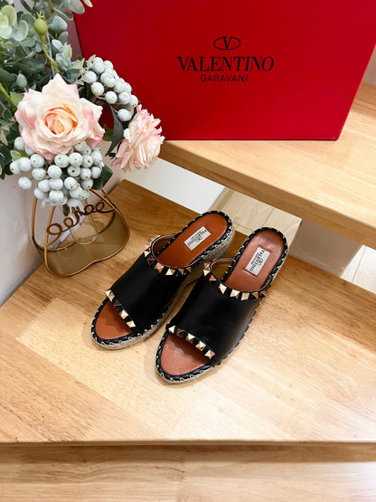 Valentino Mule Wedge Black Leather 240592