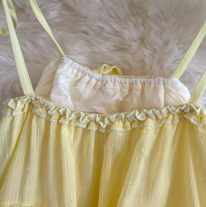 Gentle forest style fairy yellow suspender dress for women new style temperament loose slim long skirt R0332