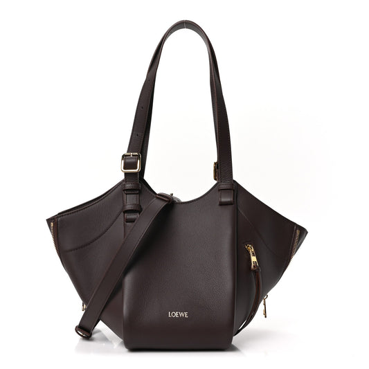 Classic Calfskin Hammock Flip Tote Dark Chestnut