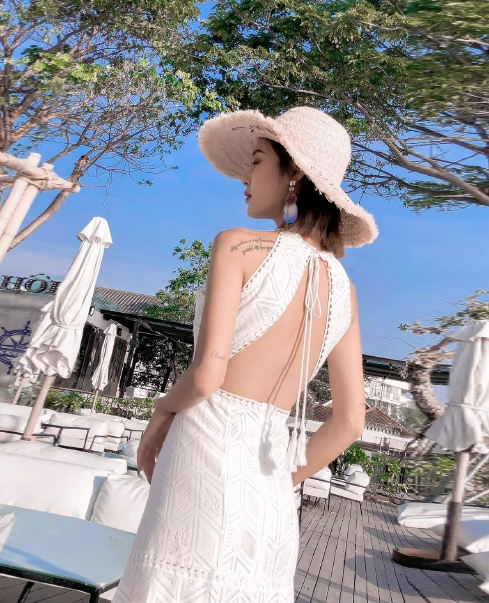 Travel photography vacation super fairy split dress new sexy backless halter neck lace beach dress R0191