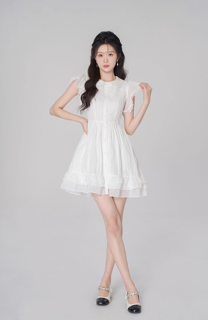 White chiffon dress women's summer ruffled short skirt new high waist A-line small white skirt R4497
