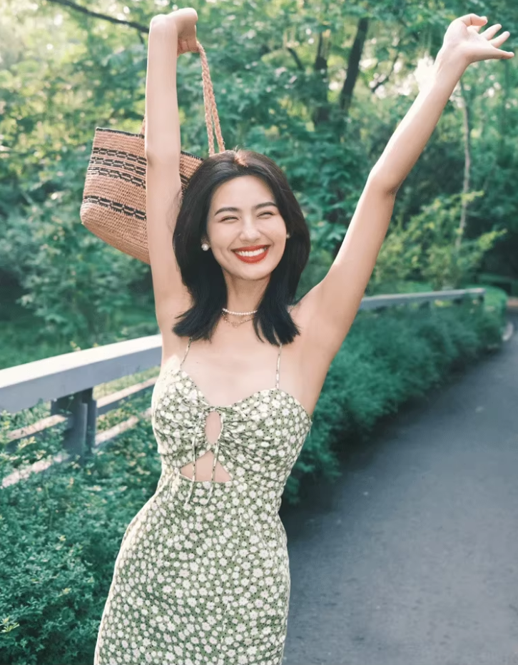 Dress French style retro green floral slim backless slit long suspender dress R2931