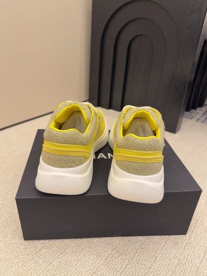 CC 26 Sneaker Yellow Tweed Fabric and Suede 589082