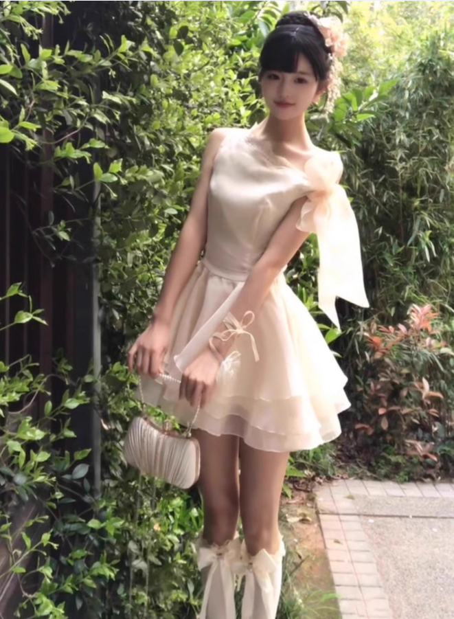 Gentle temperament lace off-shoulder dress beautiful waist small dress tutu skirt R0793