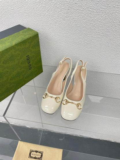 GG WOMEN'S HORSEBIT SLINGBACK 65MM IN WHITE CALFSKIN
