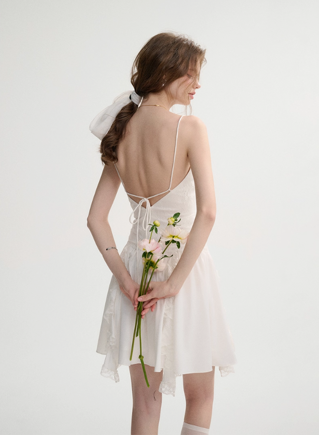 White dress suspender skirt French high-end skirt holiday style short skirt female spring new style R3523