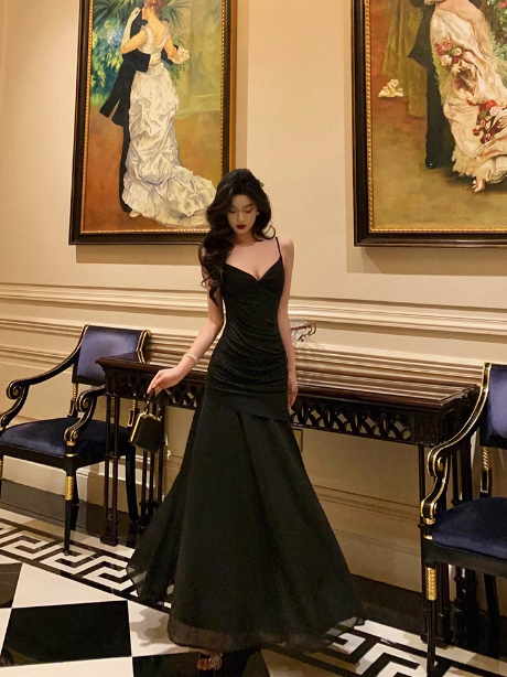 Elegant Mermaid Black Chiffon Sleeveless 21st Birthday Dress Party Gown Birthday Outfits Birthday Dress Ideas For Women DP1288