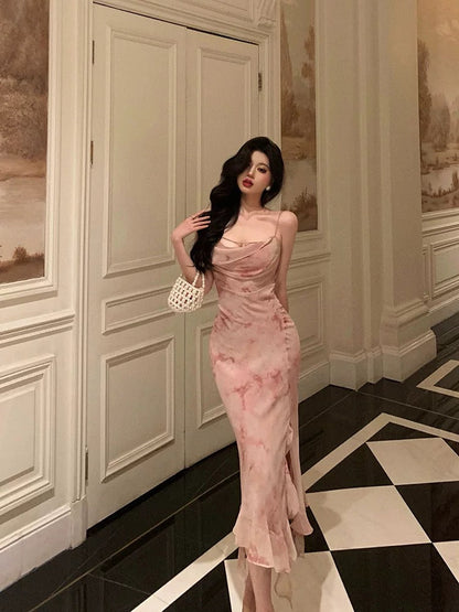 Classy Mermaid Spaghetti Straps Pink Prom Dresses Birthday Outfits Evening Gown