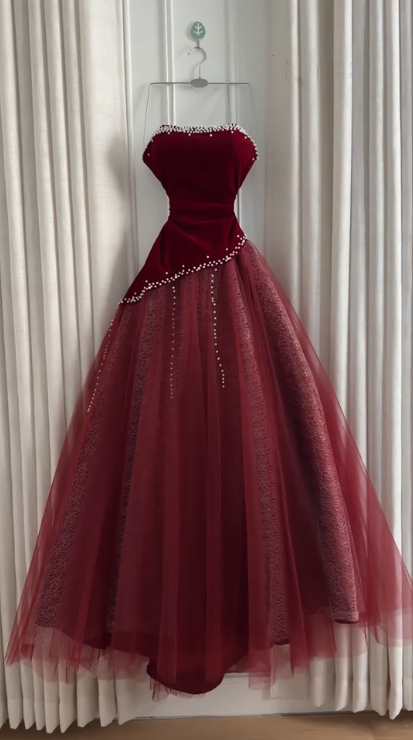 Elegant Strapless Royal Blue Velvet Tulle Beaded Long Party Dress Formal Birthday Prom Gowns SP2048