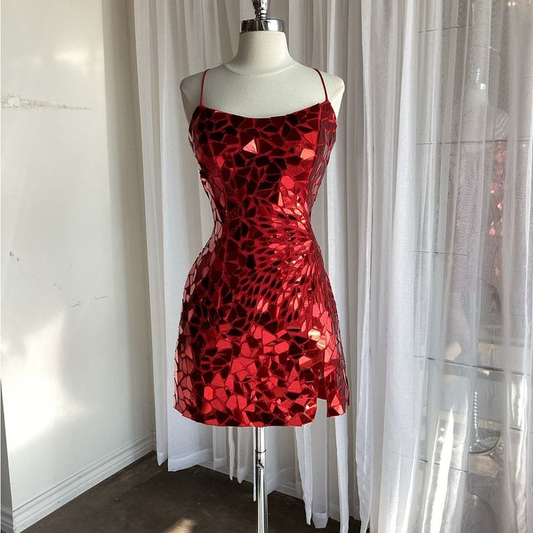 Gorgeous Red Sequin Sheath Cocktail Dress Formal Graduation Homecoming Dress S979