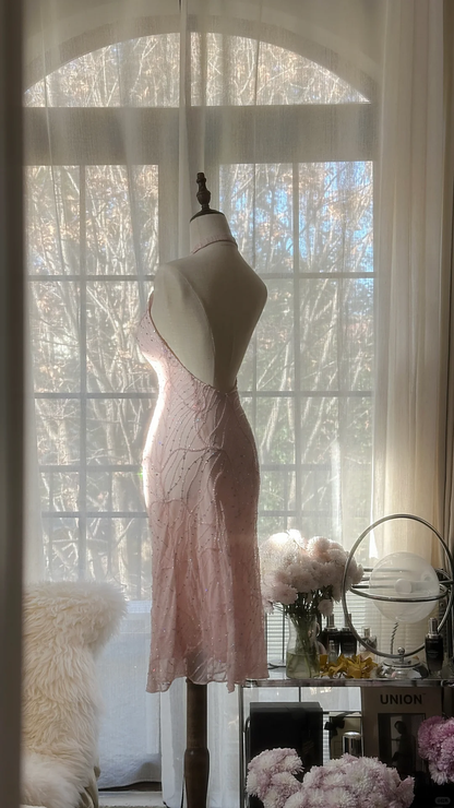 Glitter Pink Halter Sequin Sheath Birthday Outfits Short Mermaid Evening Dress S728
