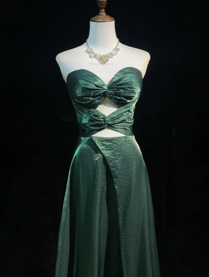Vintage Sweetheart Neck Dark Green Satin Mermaid Party Dress Long Wedding Guest Dress SP1858