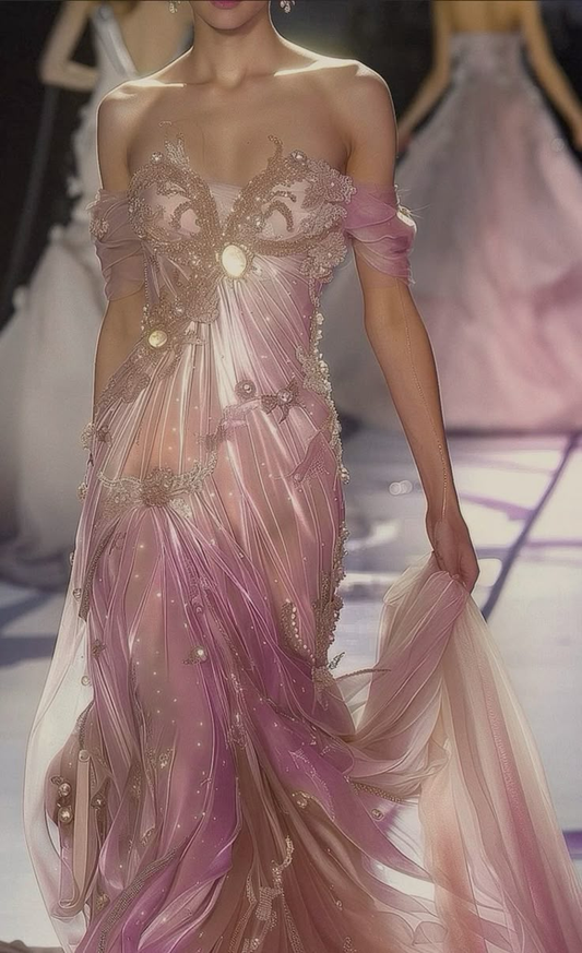 Classy Chiffon Beaded Evening Dress,Off The shoulder Long Prom Dress Y8401