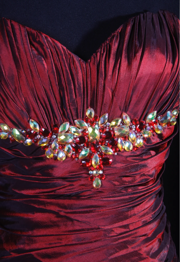 Retro Burgundy Strapless Satin Pleated Mermaid Long Party Dress Birthday Dress With Beads D2234