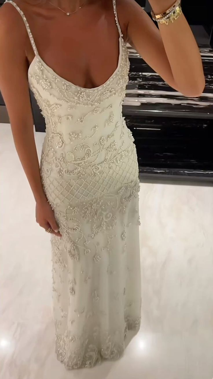 Elegant Spaghetti Straps Satin Tulle Beaded Long Party Dress Evening Dress D1365