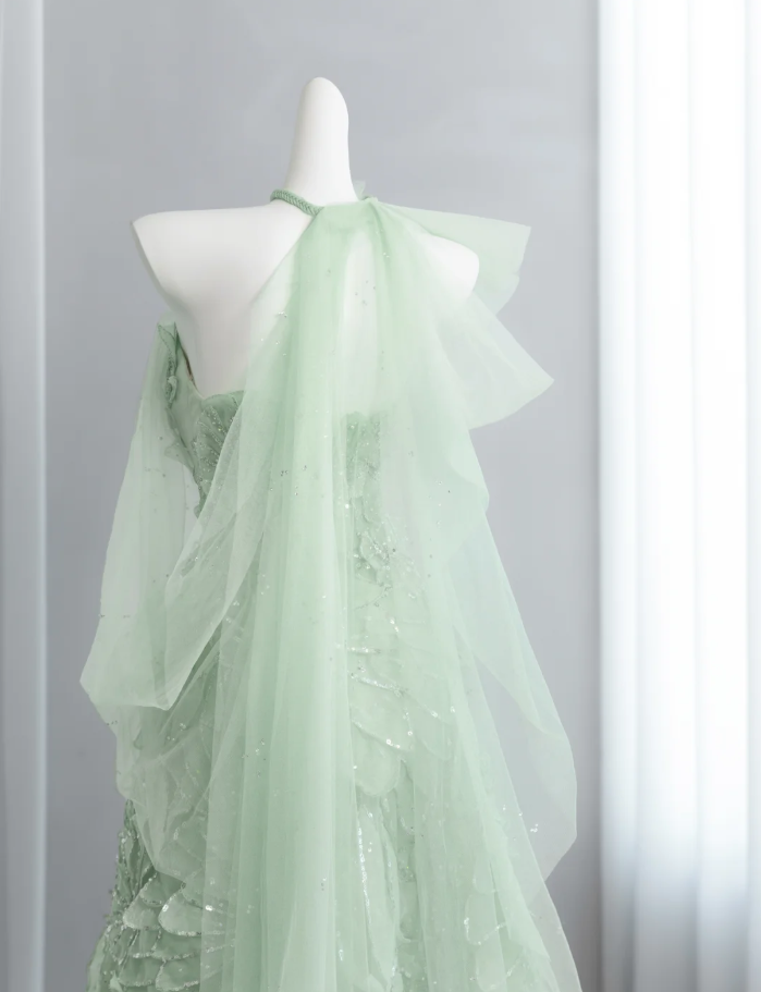Pretty Mint Green Tulle Petals Sequin Beaded A Line Birthday Prom Dress Party Dress SP1520