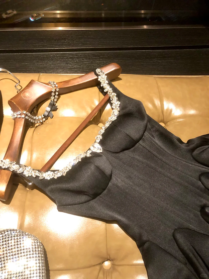 Classy Black Satin Beaded A Line Short Birthday Outfits Homecoming Dress D239