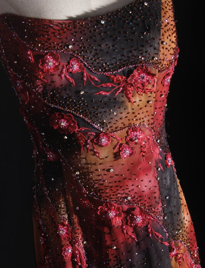 Vintage Embroidered Floral Chiffon Ruffle Mermaid Evening Dress Strapless Long Party Dress D2260