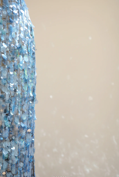 Gorgeous Halter Deep V Blue Sequin Beaded mermaid Long Party Dress Evening Dress D2176
