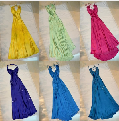 Charming Hot Pink Satin Beaded Prom Dress Evening Gown cc1418