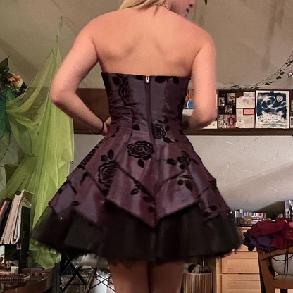 Vintage Strapless Satin Tulle Tiered Short Prom Dress Homecoming Dress Y8106