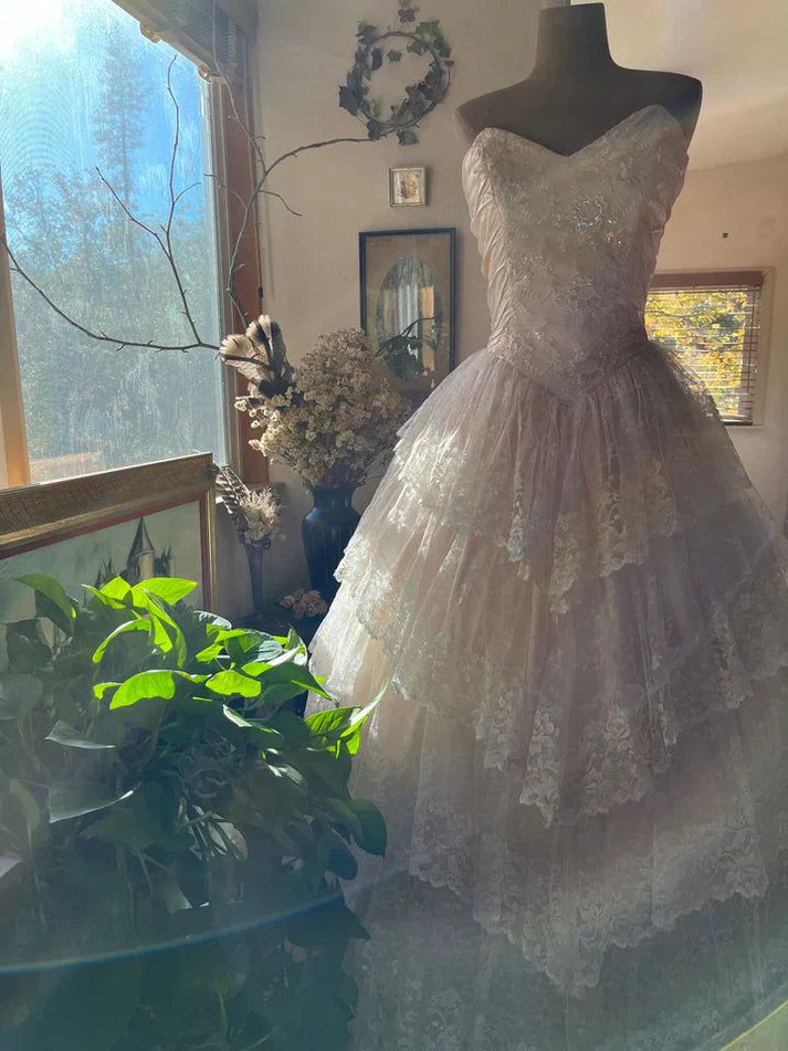 Strapless Lace Layered A Line Prom Dress Elegant Ball Gown cc2736