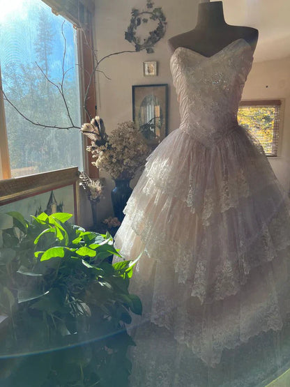 Strapless Lace Layered A Line Prom Dress Elegant Ball Gown cc2736